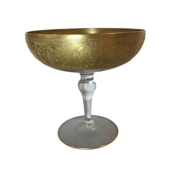 Vintage Etched Gold Leaf Martini Glass With Etched Design 6 In - Picture 6 of 7